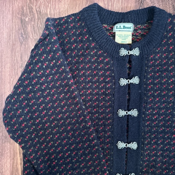 LL Bean | Vintage Nordic Wool Sweater - red blue chunky winter small - Picture 3 of 8